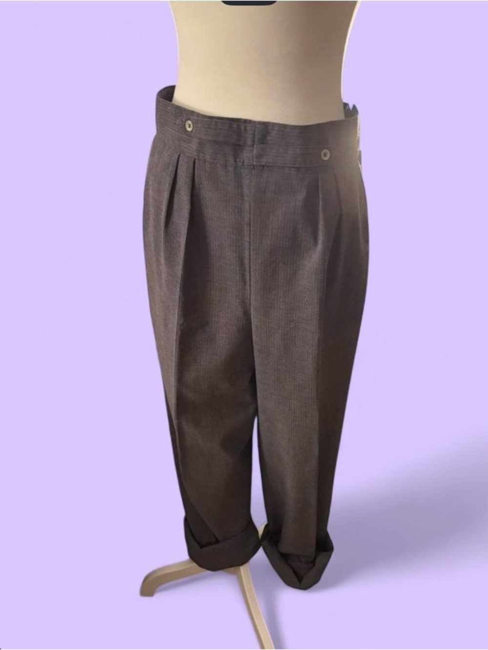 Stringbean Vintage 80s Pleated Trousers High Waist Tailored Dusty Blue Pinstripe